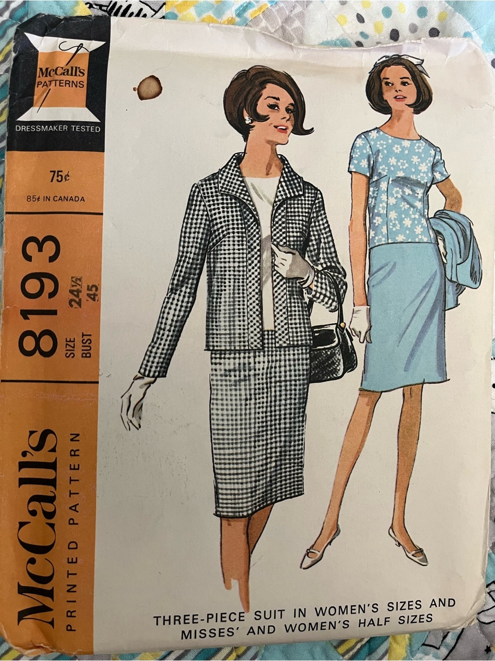 RARE McCall’s 8193 Suit 1960s Sewing Pattern Sz24½ Bust 45”